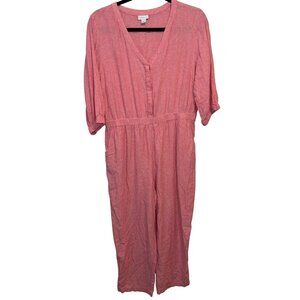 Liz Claiborne Womens Pink Jumpsuit XL V-Neck Button Front Lightweight
